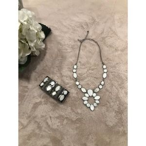 White House Black Market Silver Tone and White Stone Necklace and Bracelet